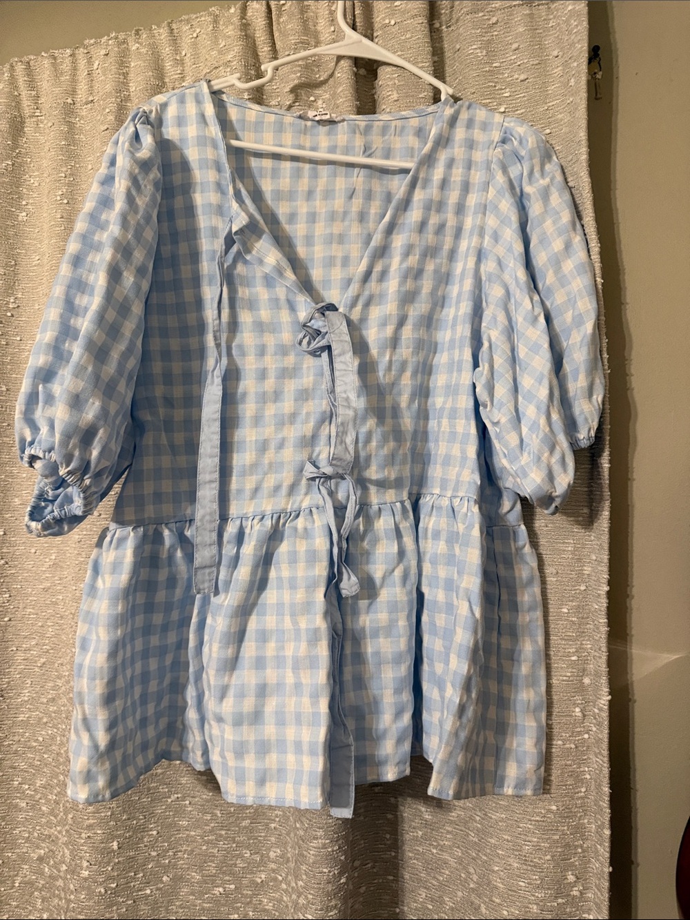 Chic Soul Light Blue Gingham Tie-Front top